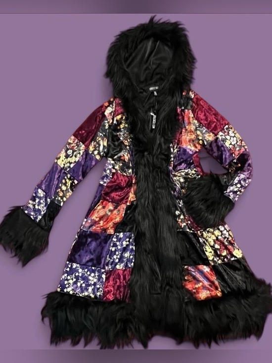 Dolls Kill Jackets & Blazers - Dolls Kill x Current Mood Patchwork Fur Trench Coat